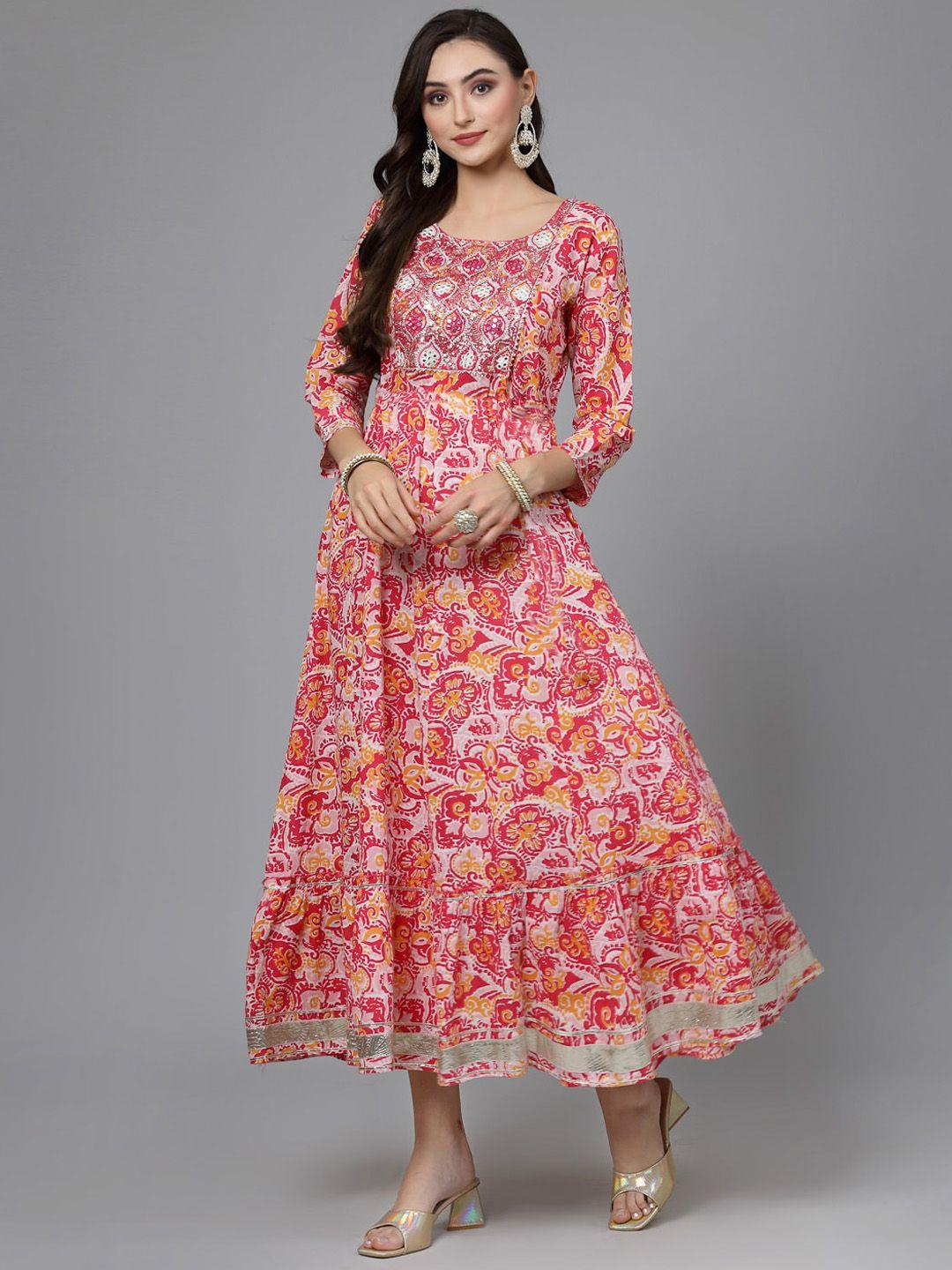 stylum floral printed cotton tiered ethnic dress