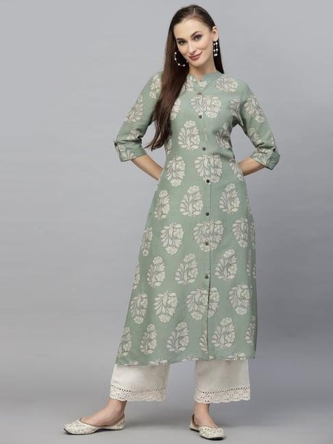 stylum green floral print a line kurta