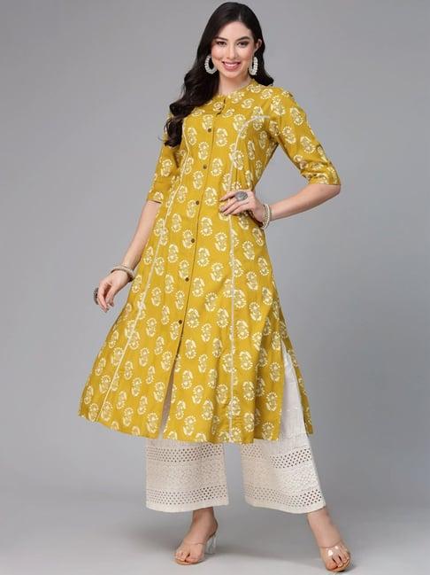 stylum lime green floral print a-line kurta