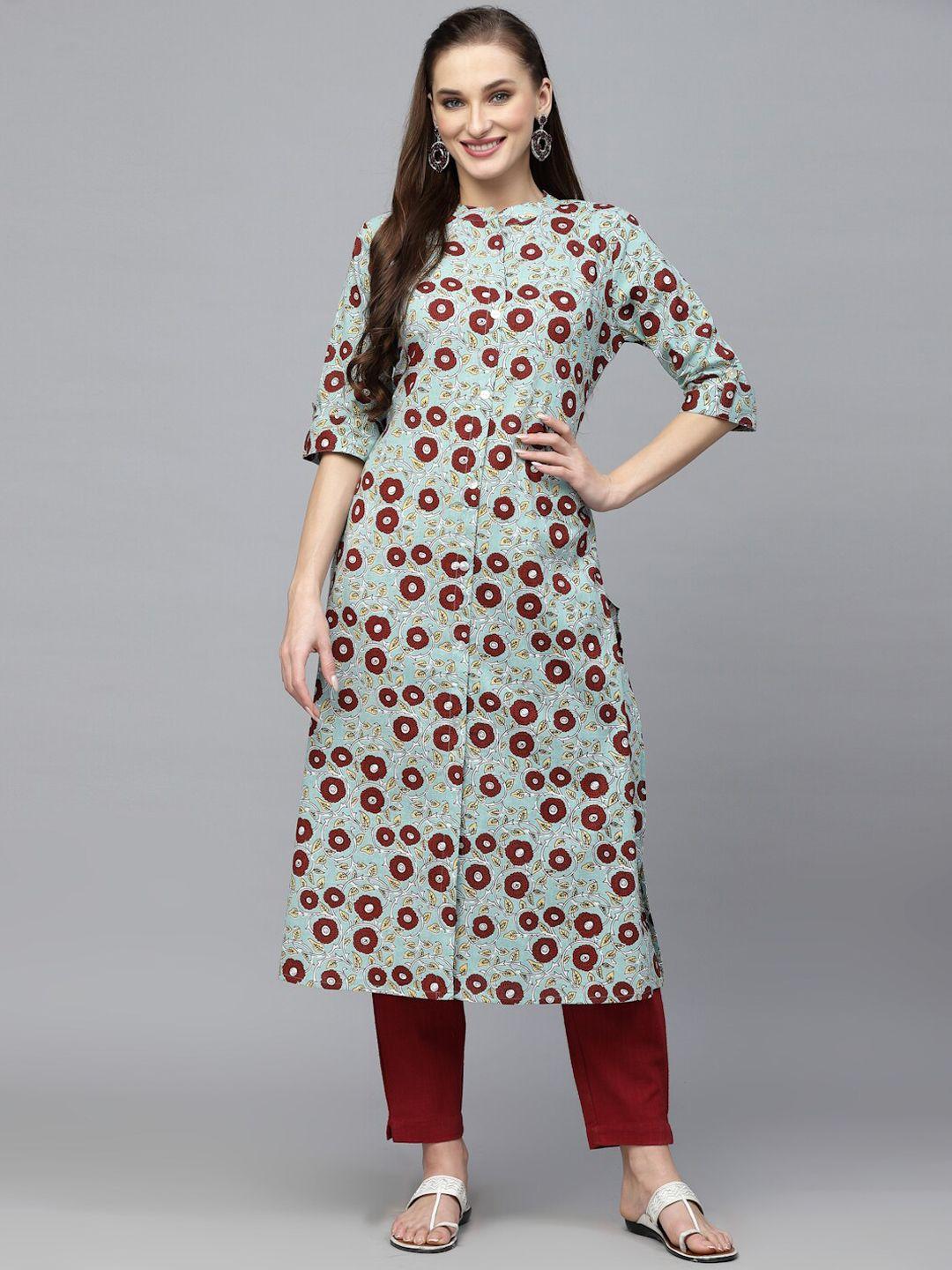 stylum mandarin collar floral printed screen print kurta