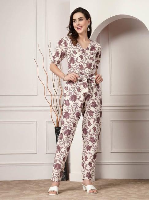 stylum mauve rayon floral print top & pant set