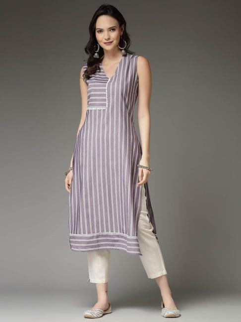 stylum mauve striped straight kurta