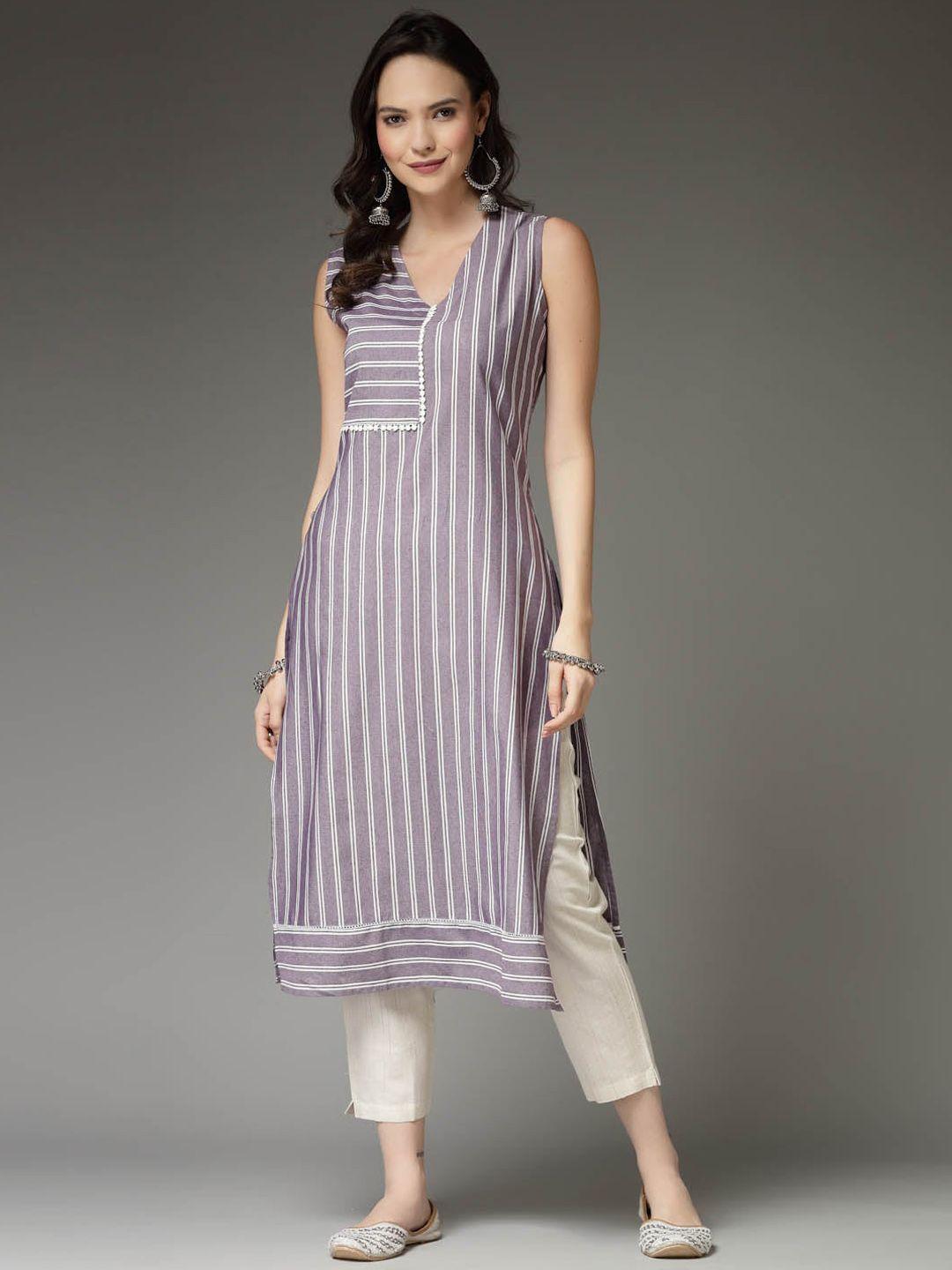 stylum mauve striped v-neck straight kurta