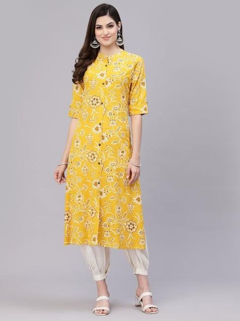 stylum mustard floral print a-line kurta