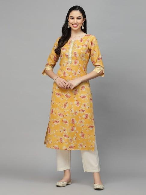 stylum mustard floral print straight kurta