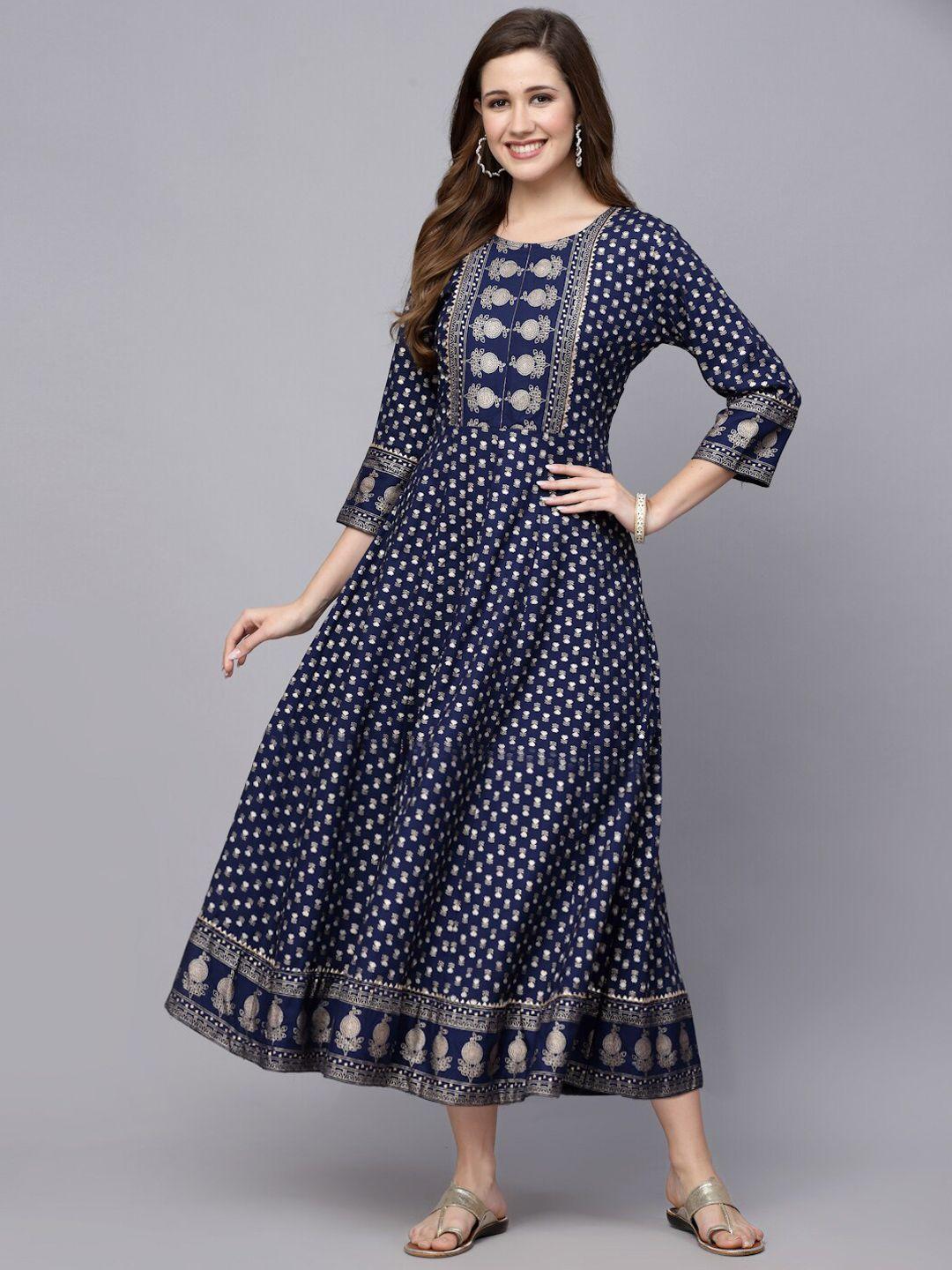 stylum navy blue ethnic motifs printed a-line kurta