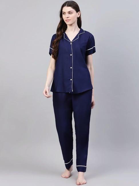 stylum navy plain top & pants set