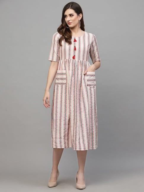 stylum off-white striped a-line dress