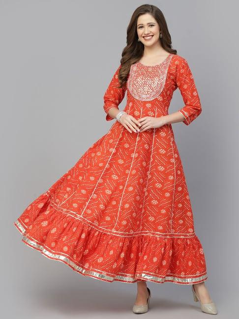 stylum orange cotton embroidered anarkali kurta