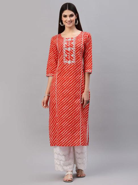 stylum orange cotton embroidered straight kurta