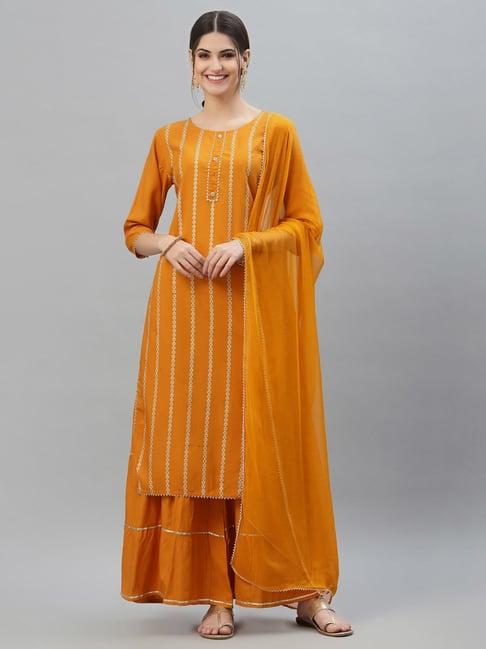 stylum orange striped kurta sharara set with dupatta