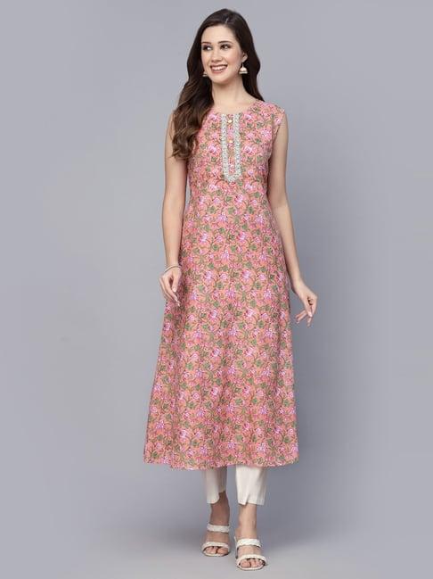 stylum peach cotton printed a line kurta