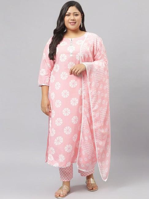 stylum pink cotton printed kurta & pants set