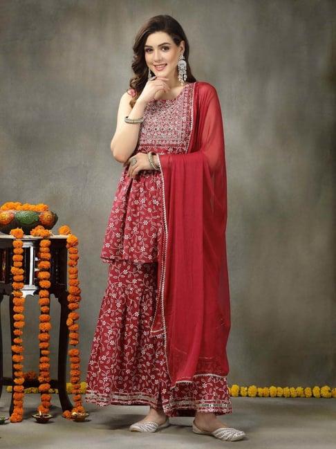 stylum pink printed kurti sharara set with dupatta