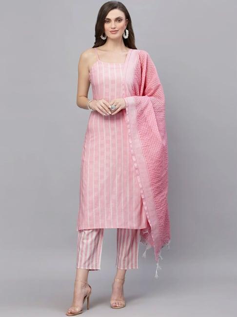 stylum pink striped kurta & pant set with dupatta