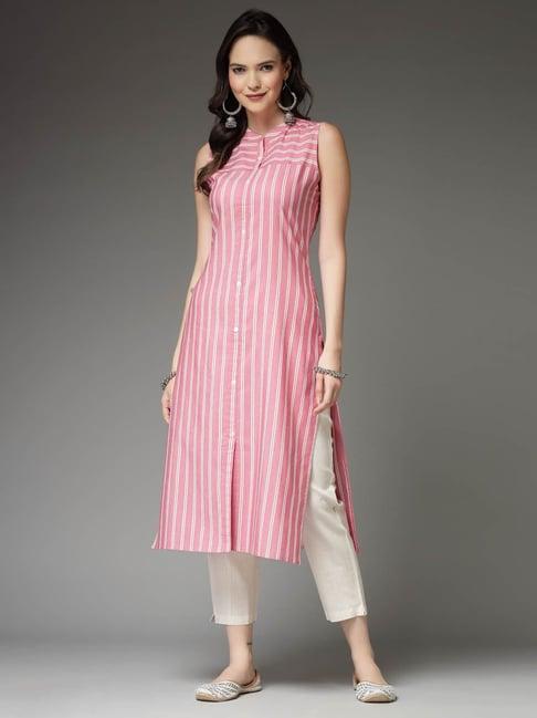 stylum pink striped straight kurta