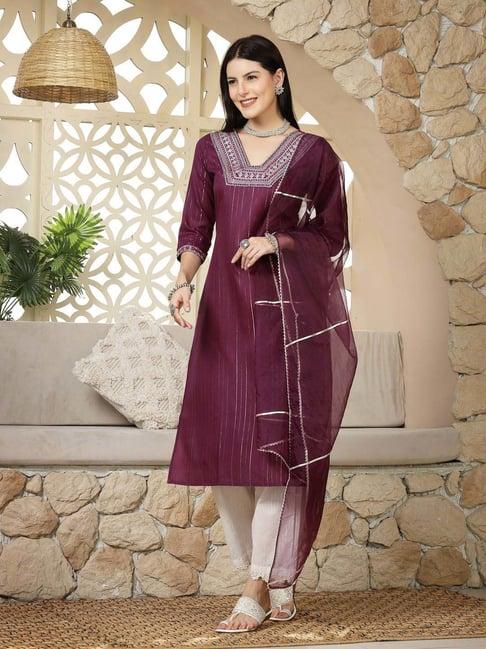 stylum purple embroidered kurta pant set with dupatta