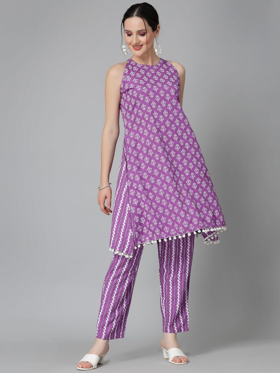 stylum purple ethnic motifs printed tunic & trouser