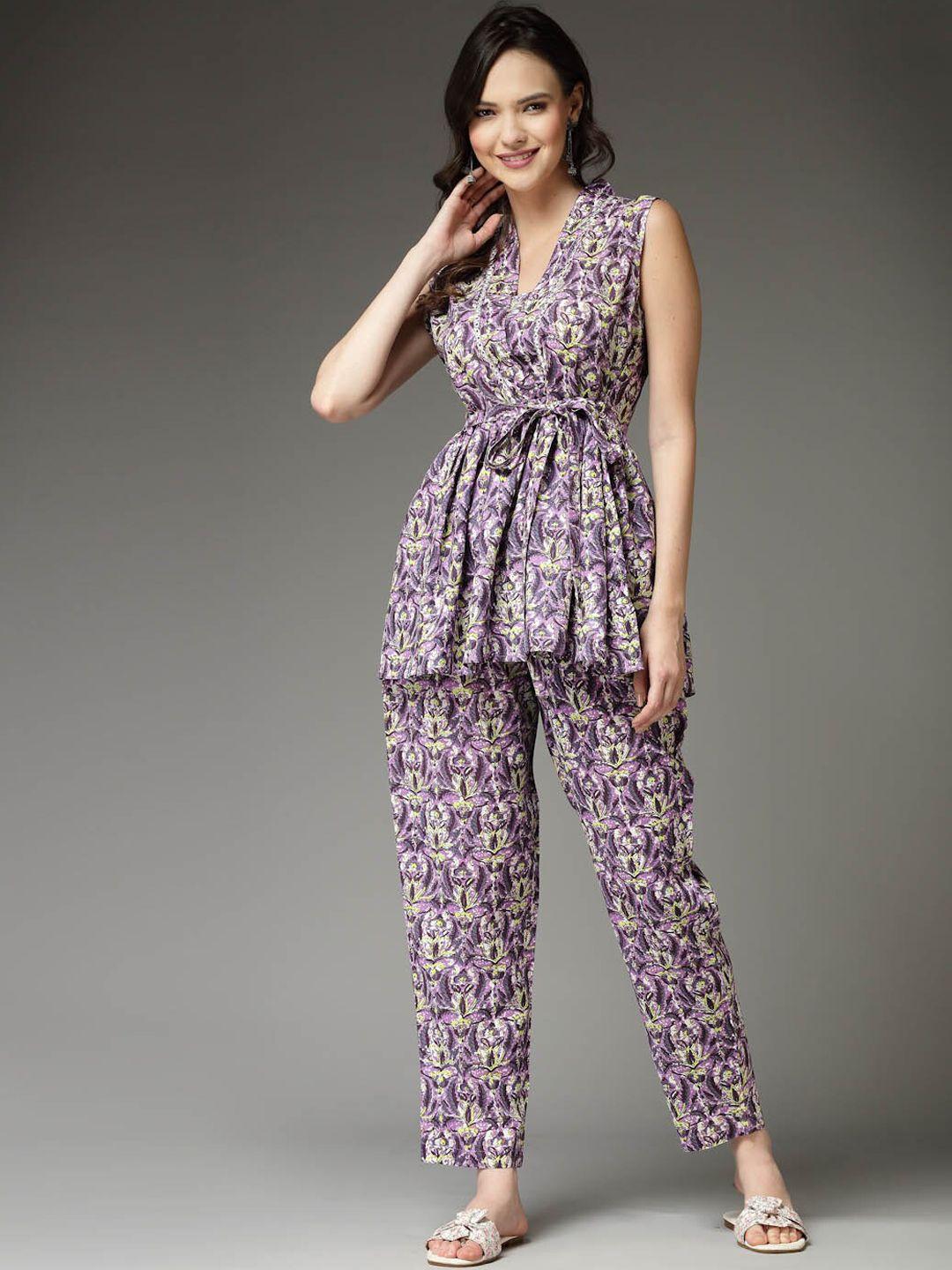 stylum purple printed top with trousers