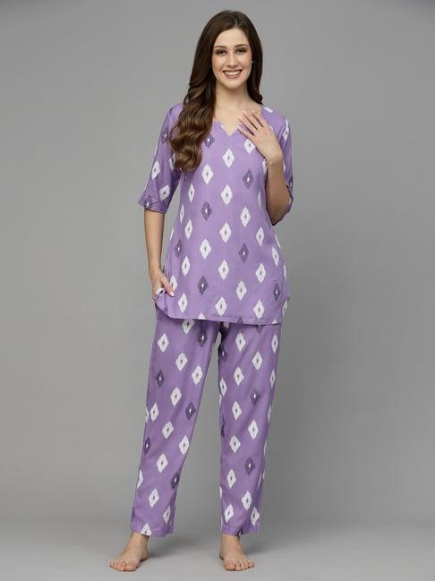 stylum purple printed tunic pyjama set