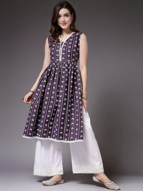 stylum purple woven pattern straight kurta