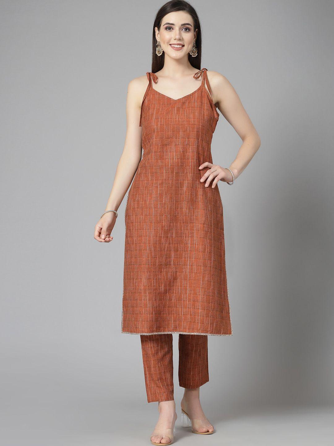 stylum rust ethnic motif embroidered straight kurta with trousers