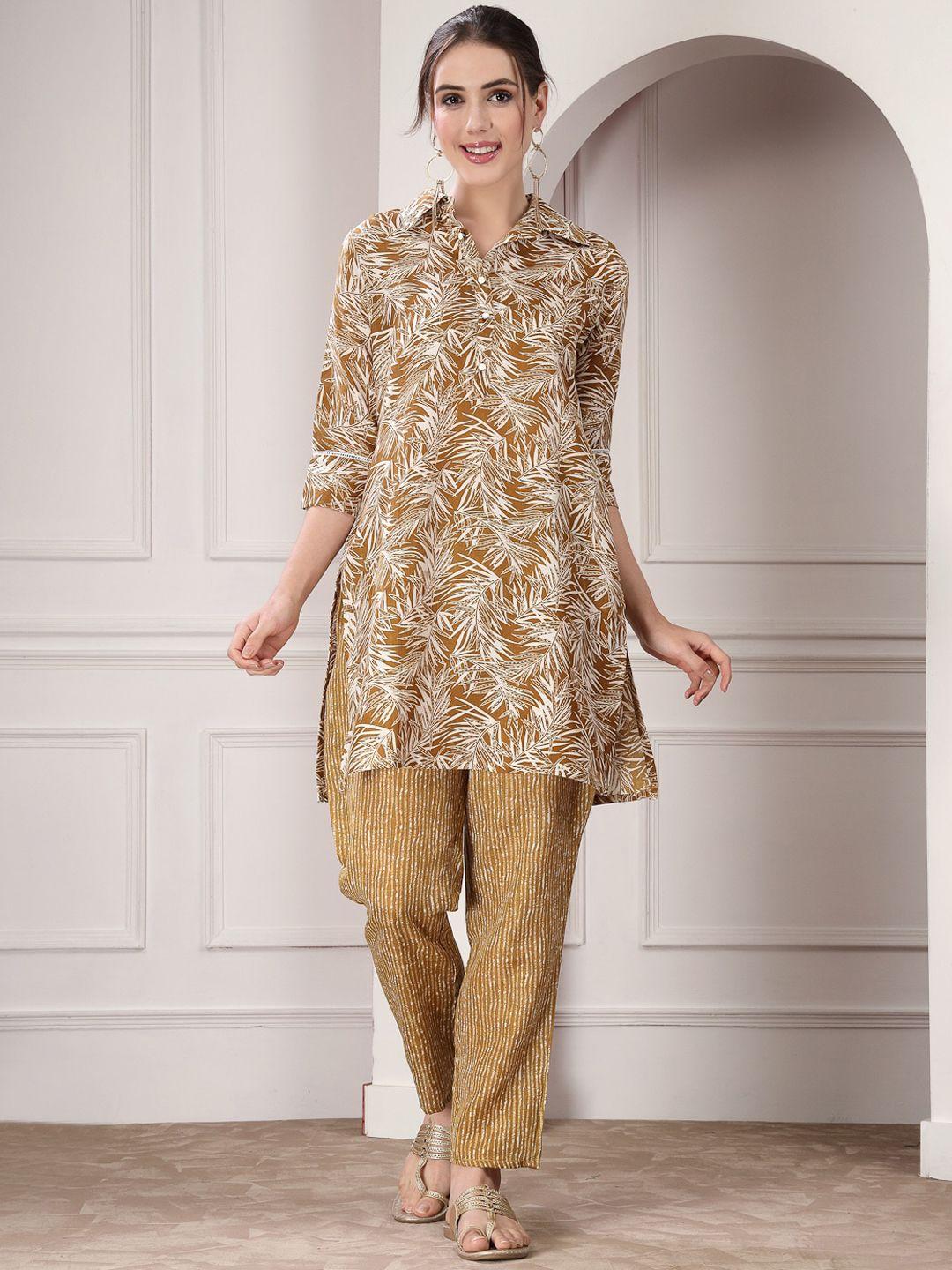 stylum shirt collar floral printed tunic & trousers co-ord