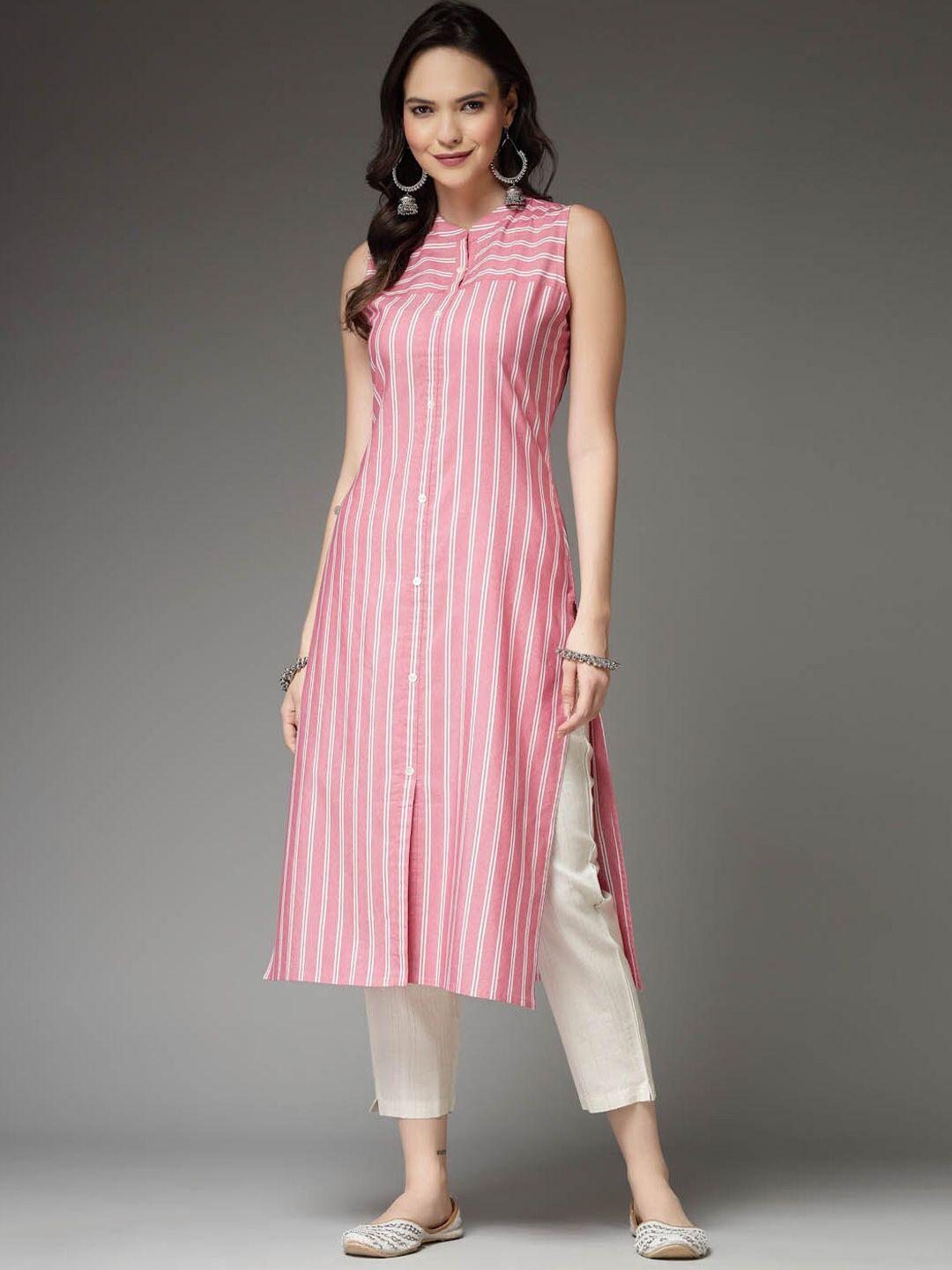 stylum striped mandarin collar straight kurta