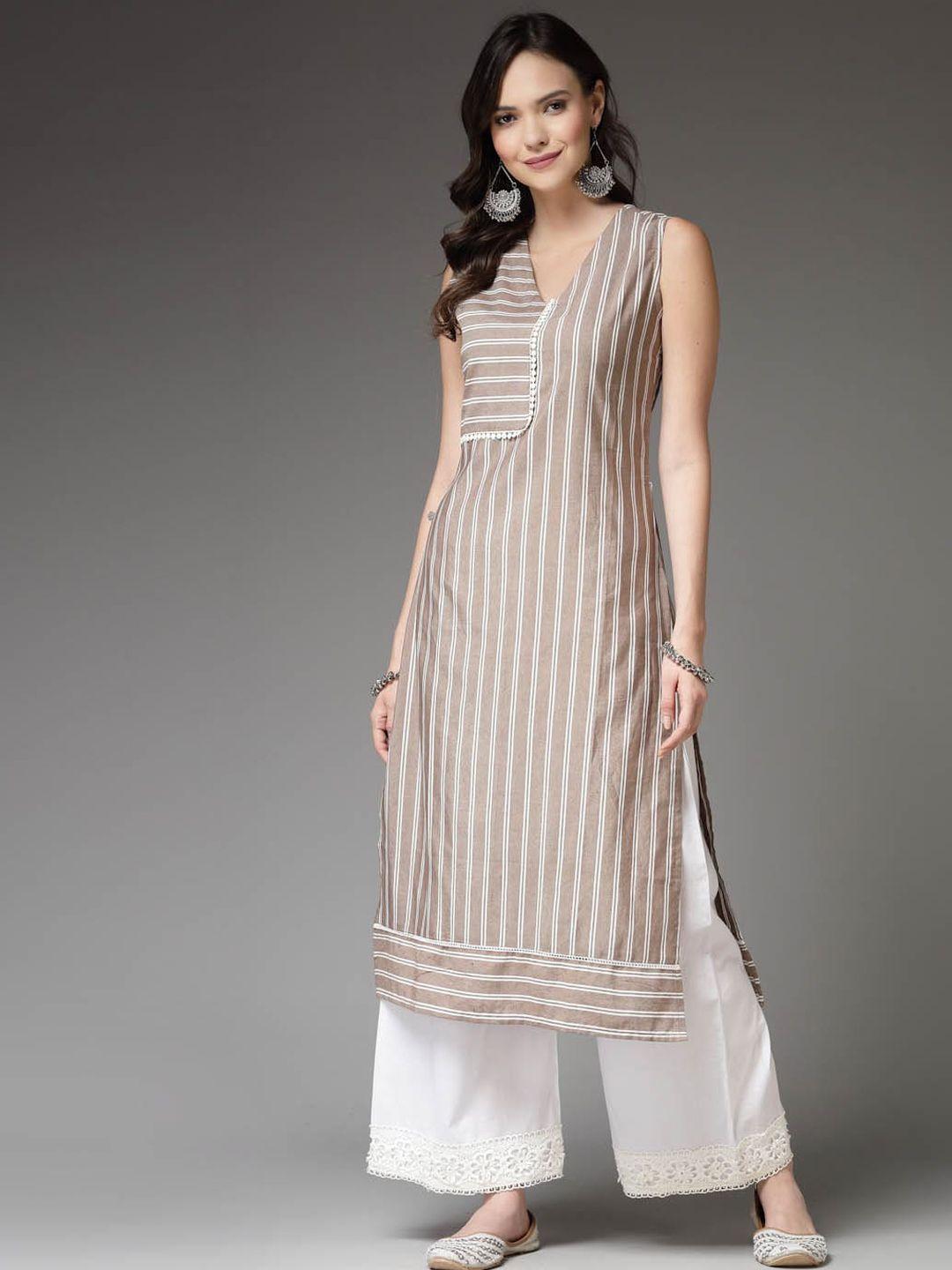 stylum striped v-neck straight kurta