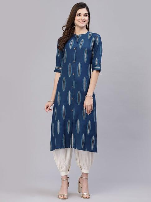 stylum teal blue printed a-line kurta