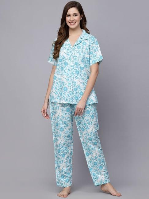 stylum turquoise floral print shirt pyjama set