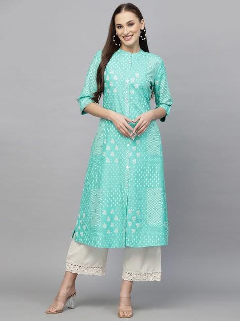 stylum turquoise printed a-line kurta