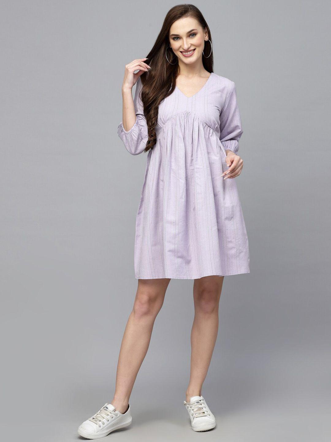 stylum v-neck striped flared a-line cotton dress