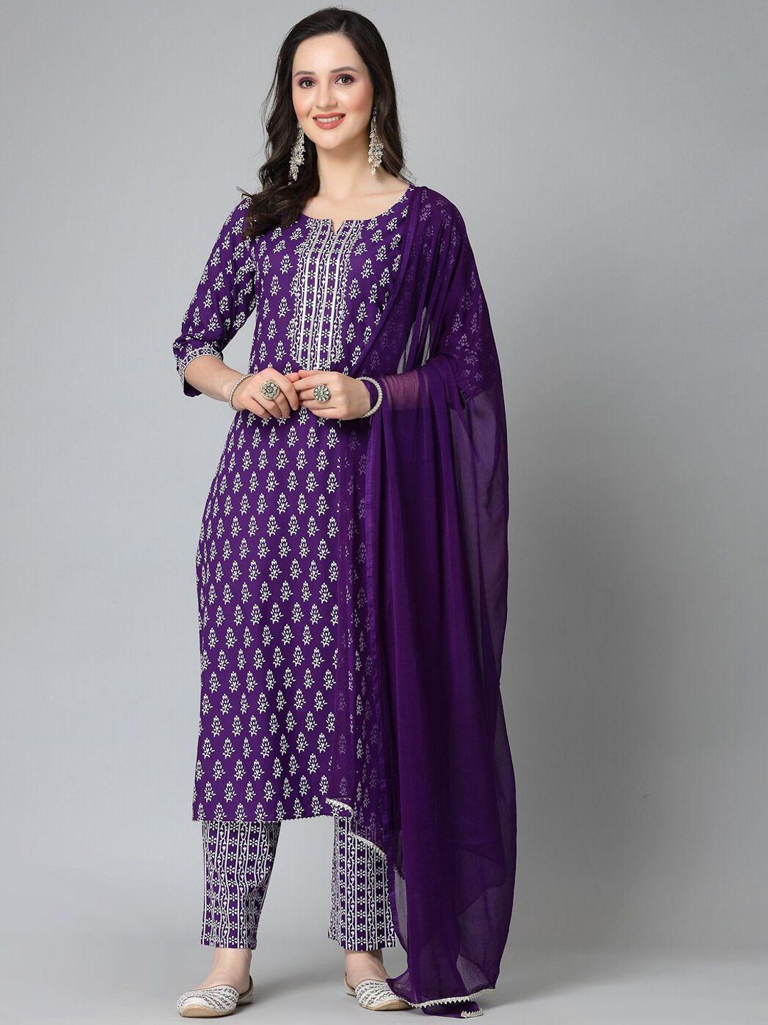 stylum voilet ethnic motifs printed regular gotta patti kurta with trousers & dupatta