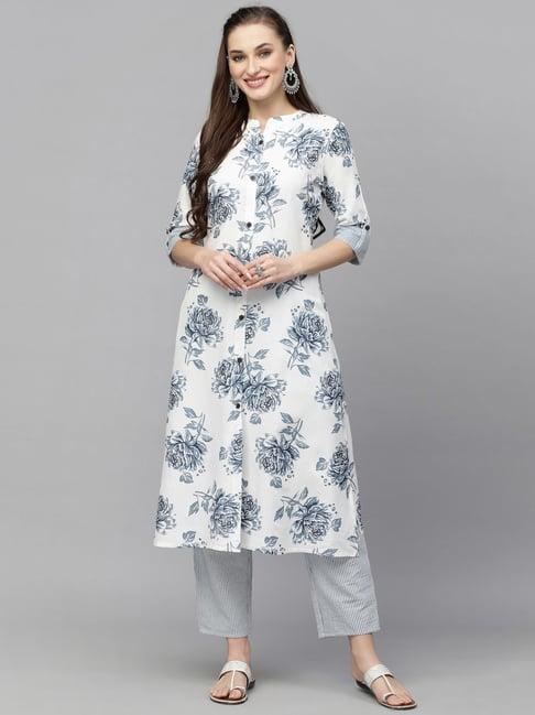 stylum white floral print a-line kurta