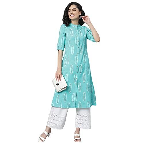 stylum women's block printed rayon a-line kurta (nomiturq42_turquoise, xl)