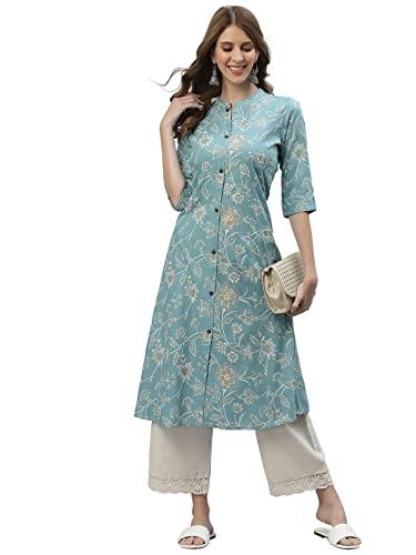 stylum women's floral print rayon a-line kurta (fionaaqua44_aqua, xxl)