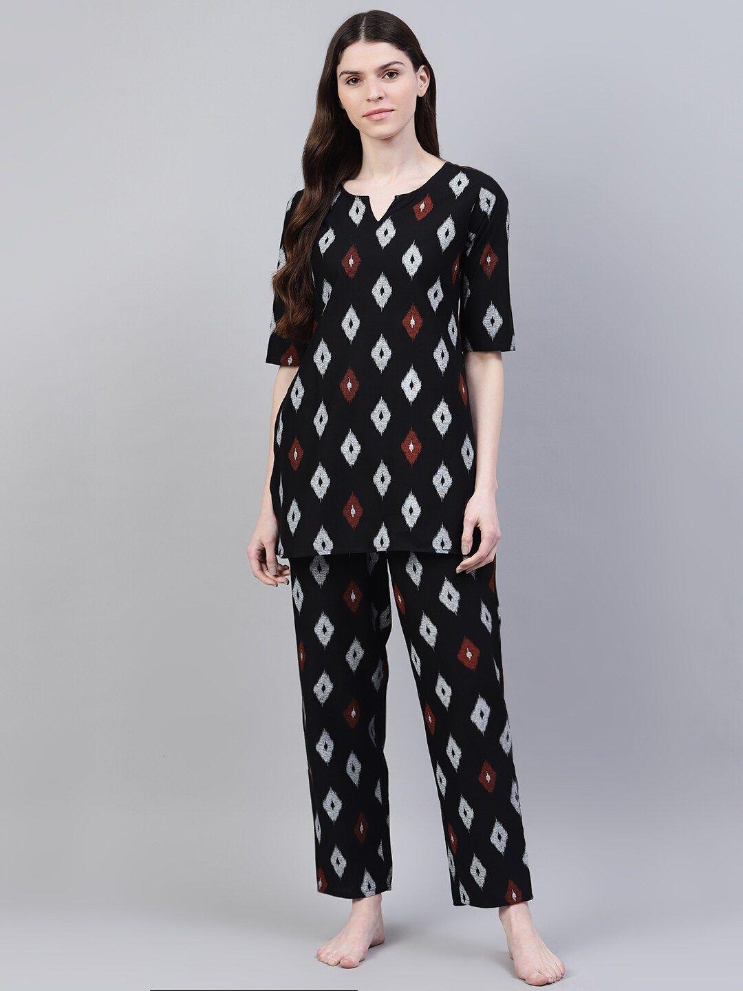 stylum women black & white printed pure cotton night suit