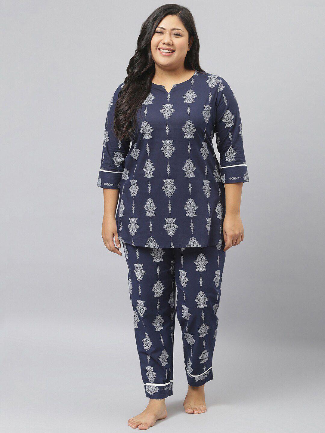 stylum women blue & grey printed night suit