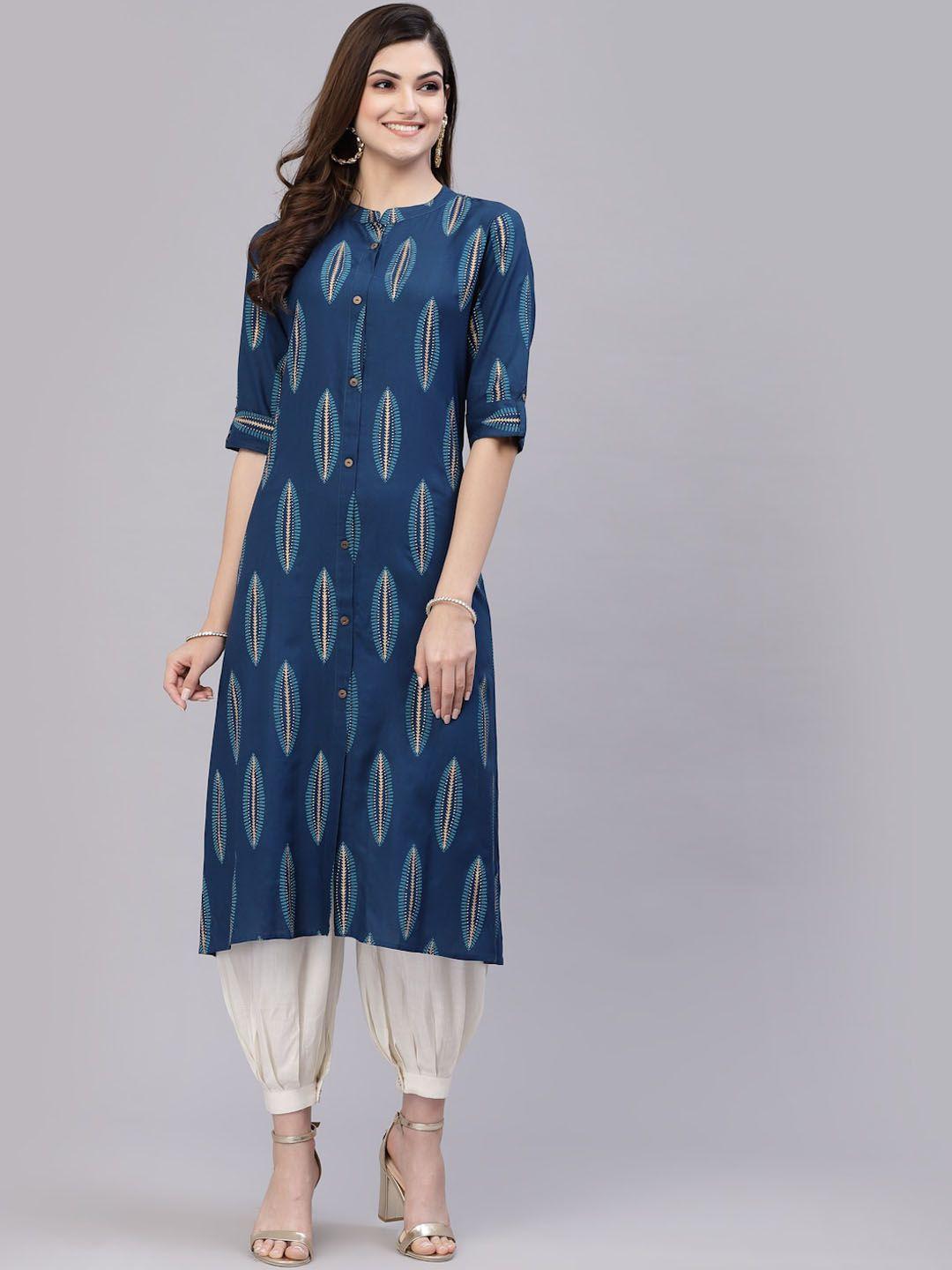 stylum women blue ethnic motifs printed a-line kurta