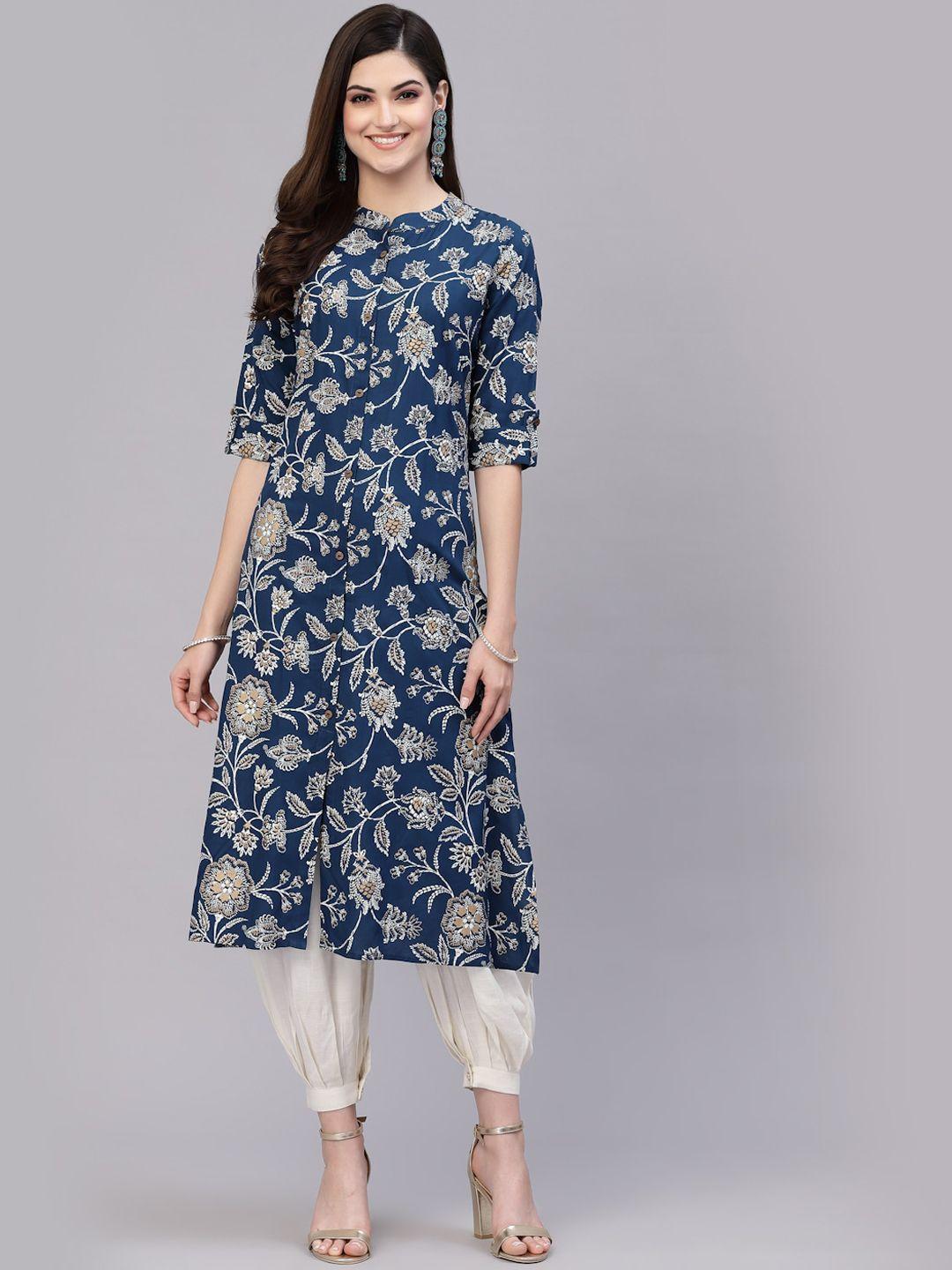 stylum women blue floral printed kurta