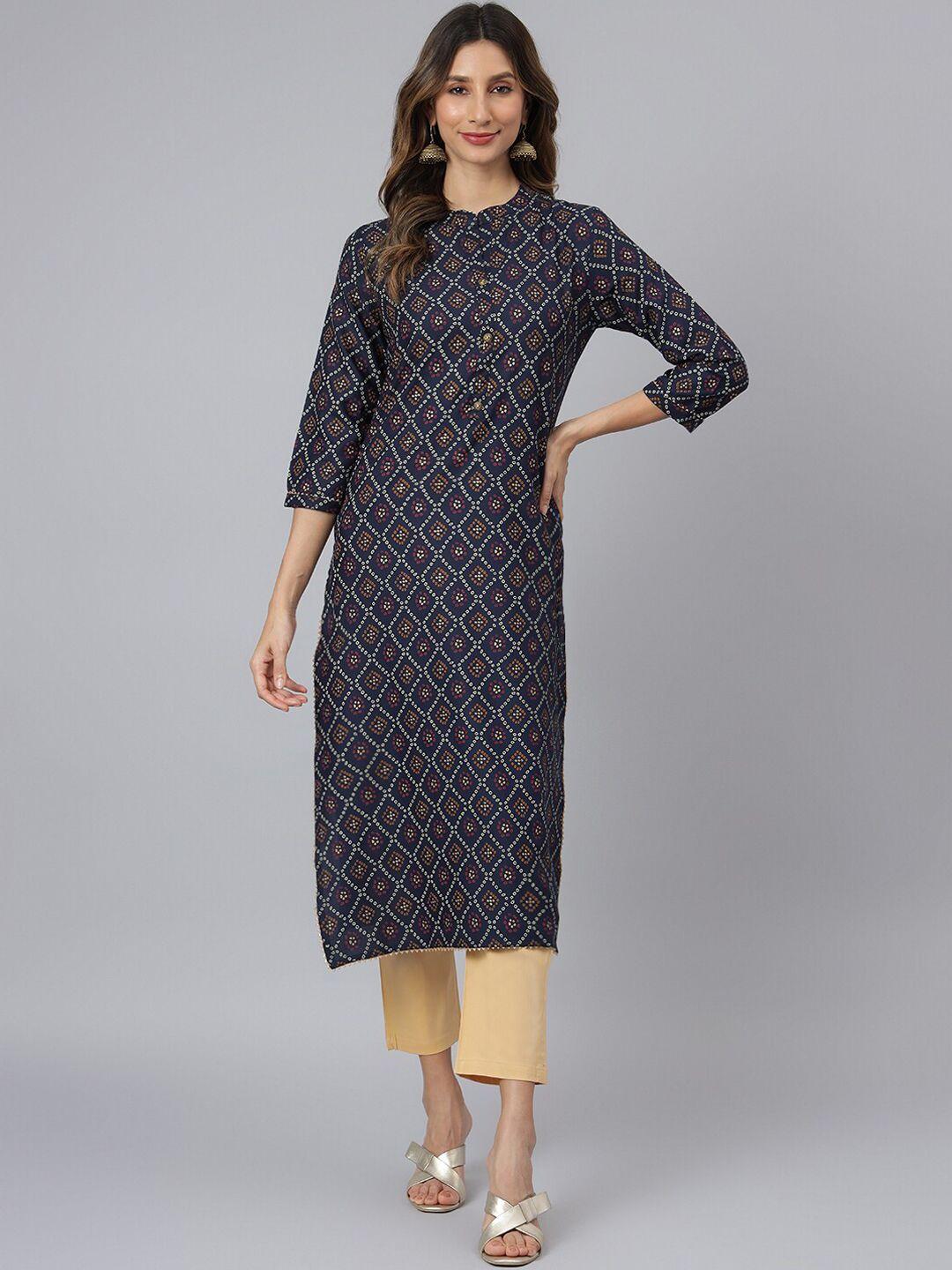 stylum women blue geometric printed thread work kurta