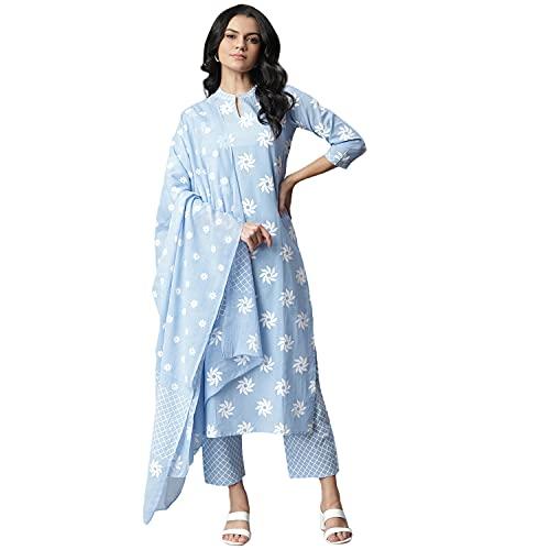 stylum women cotton kurta pant with dupatta set (greykhadikpdset44_light blue, xxl)