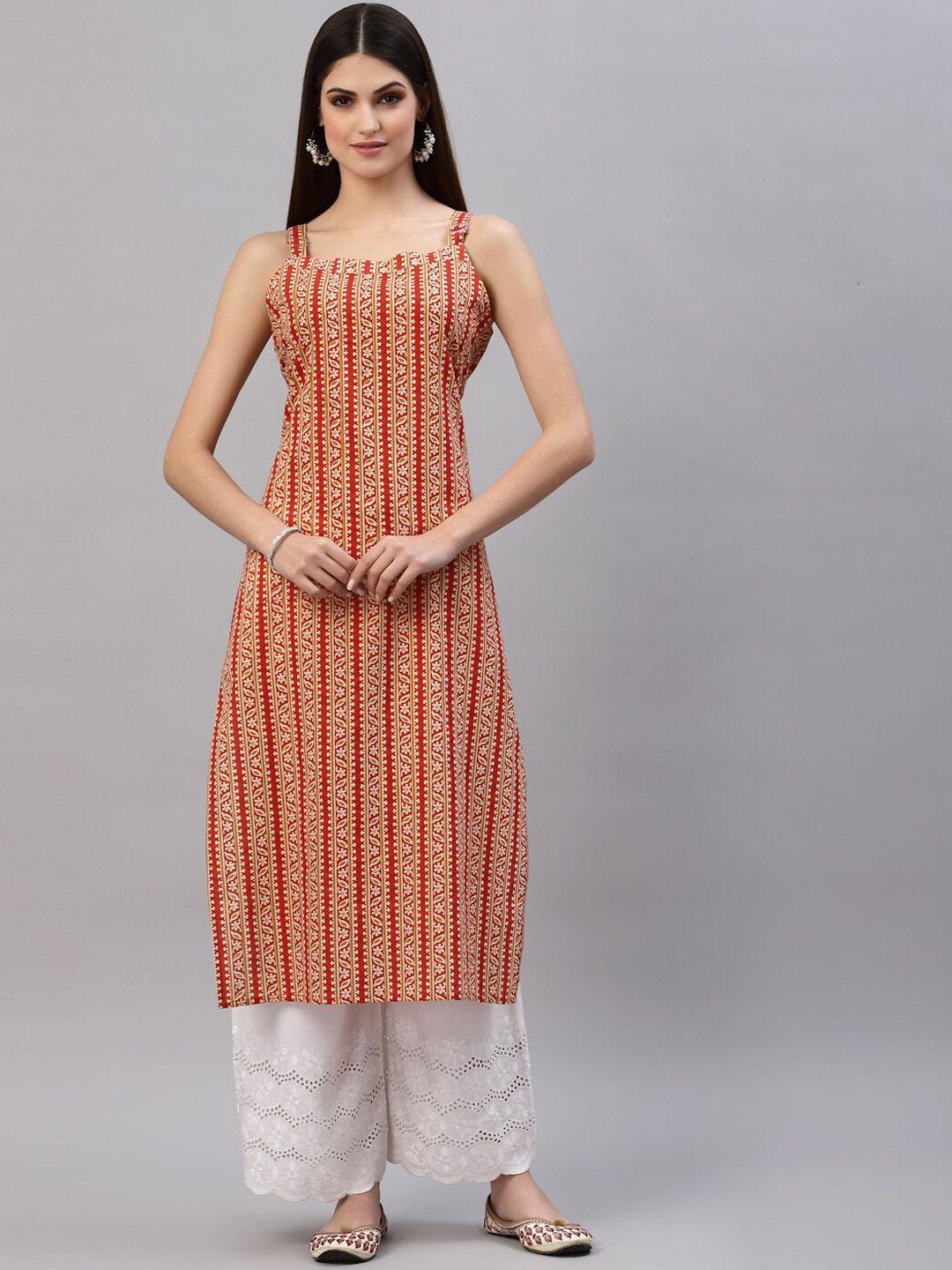 stylum women ethnic motifs printed sleeveless straight pure cotton kurta