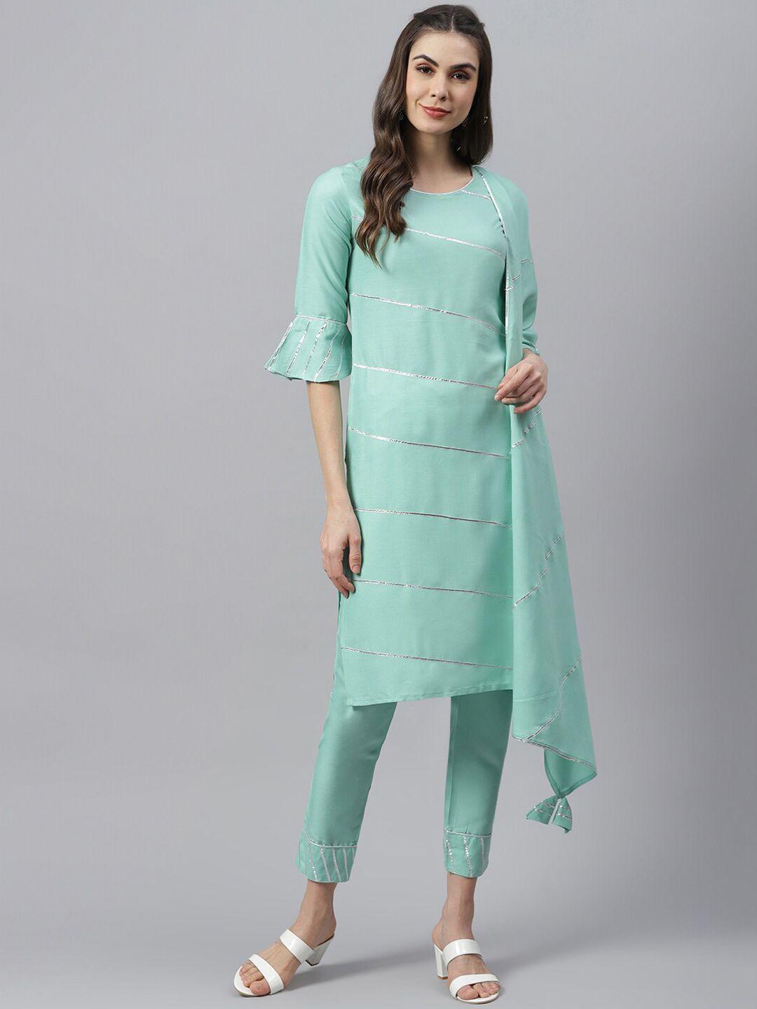 stylum women green gotta patti embellished kurta with trousers & dupatta