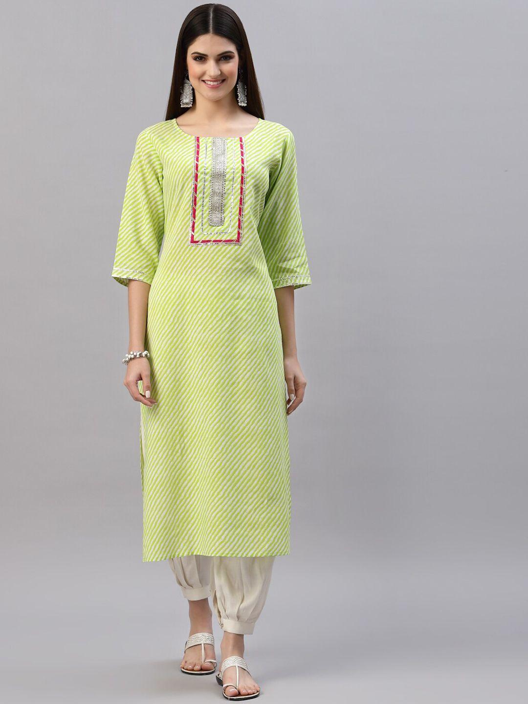 stylum women lime green leheriya printed kurta