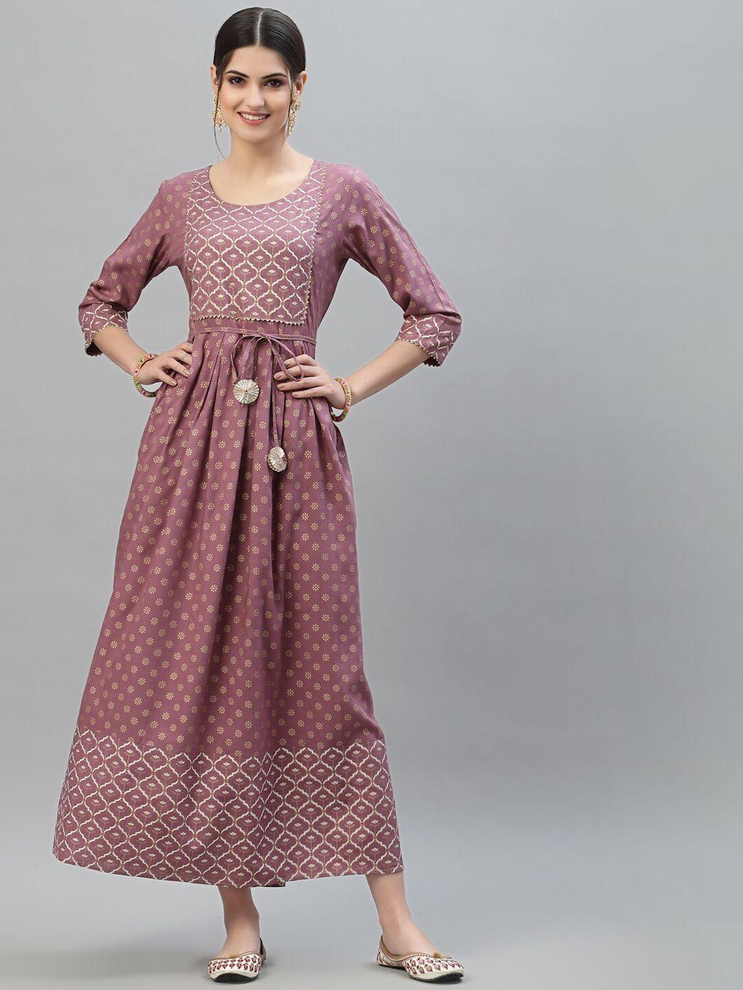 stylum women mauve geometric printed flared sleeves anarkali kurta