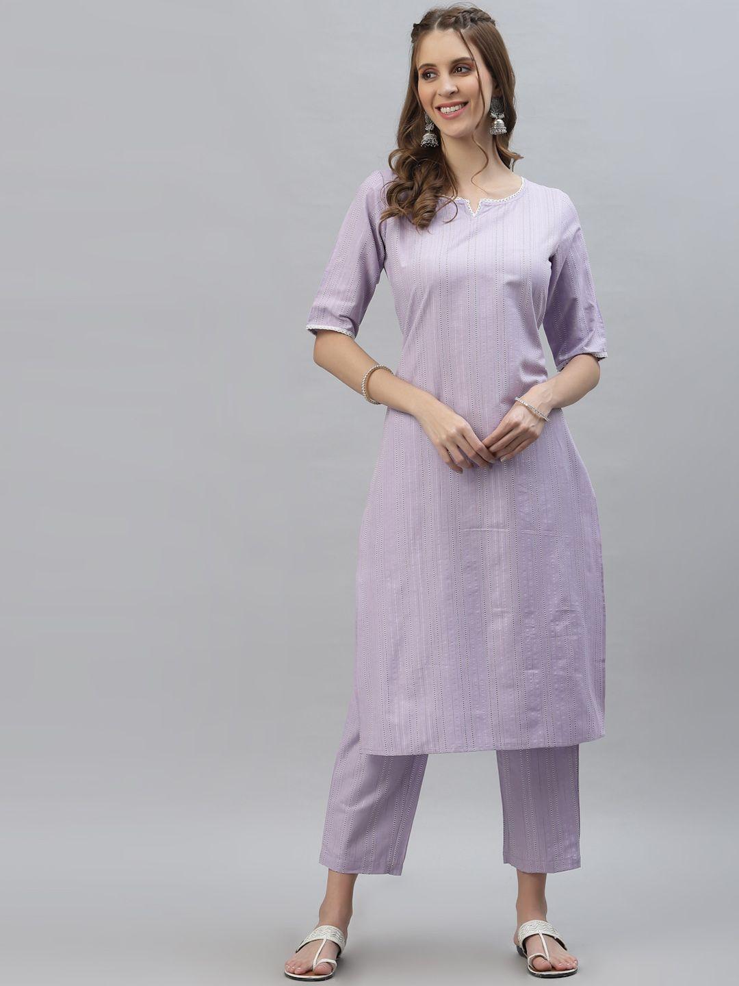 stylum women mauve striped panelled kurti with trousers