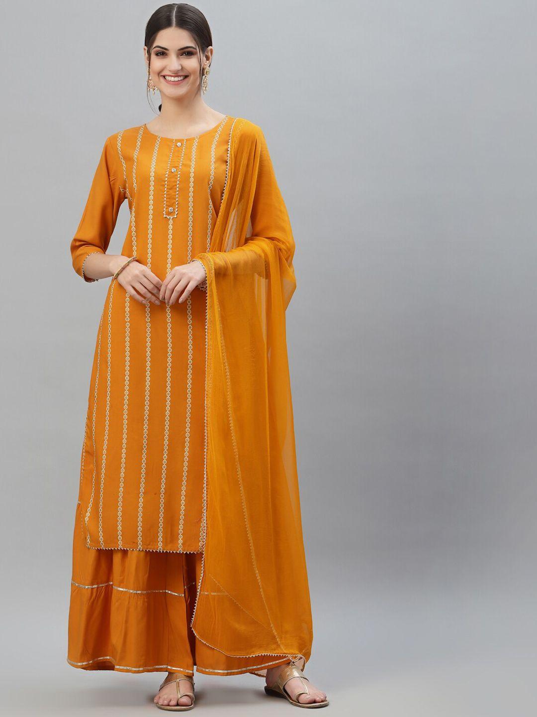 stylum women orange striped kurta with palazzos & dupatta