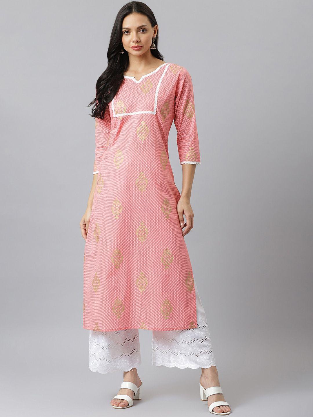 stylum women pink chevron printed pure cotton kurta